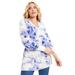 Plus Size Women's V-Neck French Terry Sweatshirt by June+Vie in Blue Haze Tie Dye Bouquet (Size 10/12)