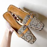 Coach Shoes | Coach Vintage Y2k Tan Canvas Signature Logo Kitten Heeled Mules 8 | Color: Tan | Size: 8