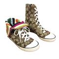 Coach Shoes | Coach Brown Classic Logo High Top Lace Up Sneakers Size 6m | Color: Brown | Size: 6