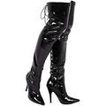 Gizelle Damen Back Lace Up Over The Knee Boots Overknee-Stiefel, Black Patent, 43 EU