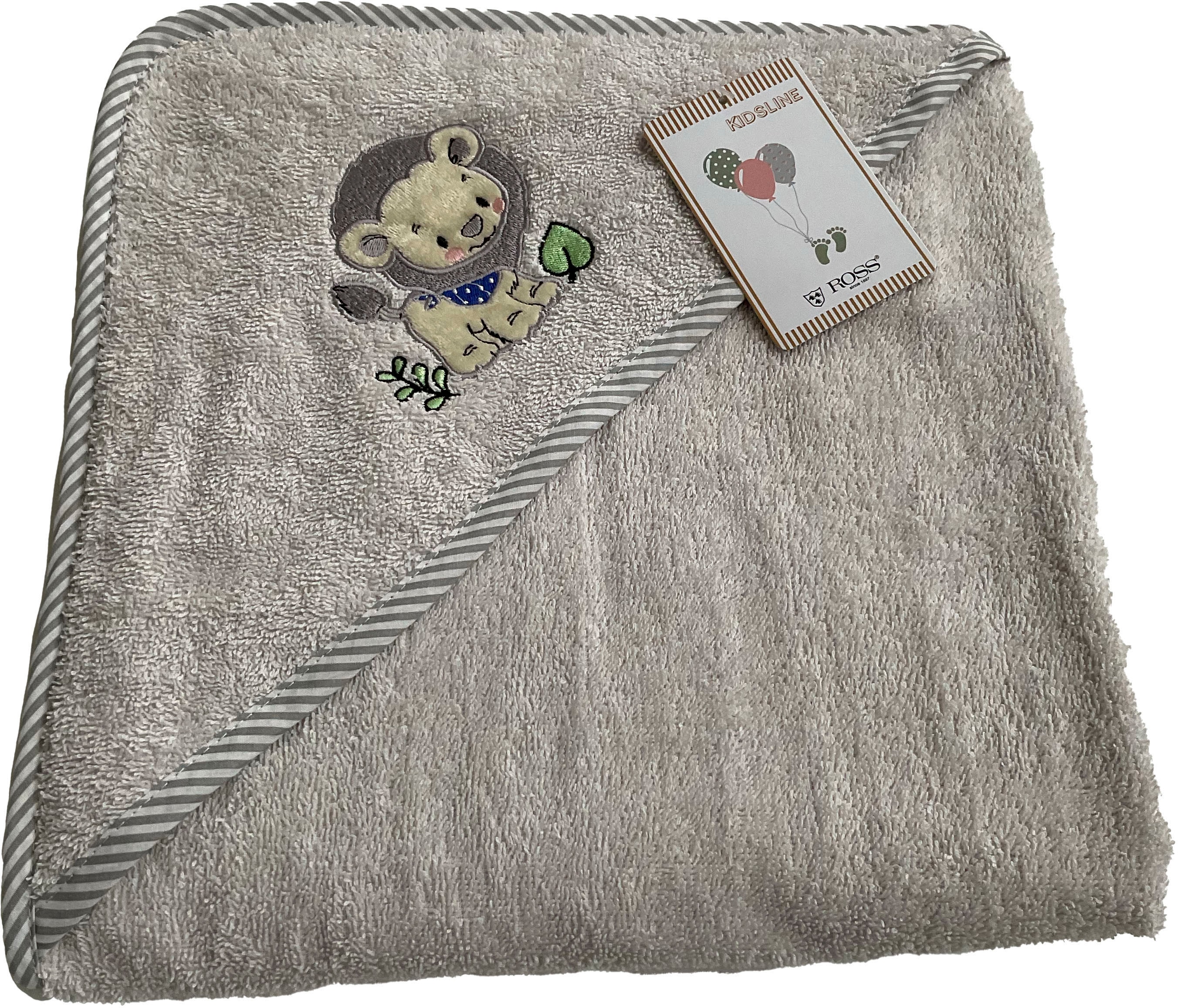 Kapuzenhandtuch ROSS "KIDSLINE", silber (silbergrau), B:100cm L:100cm, Frottier, Baumwolle, Handtücher, 100 % Baumwolle, Kapuze, Stickerei