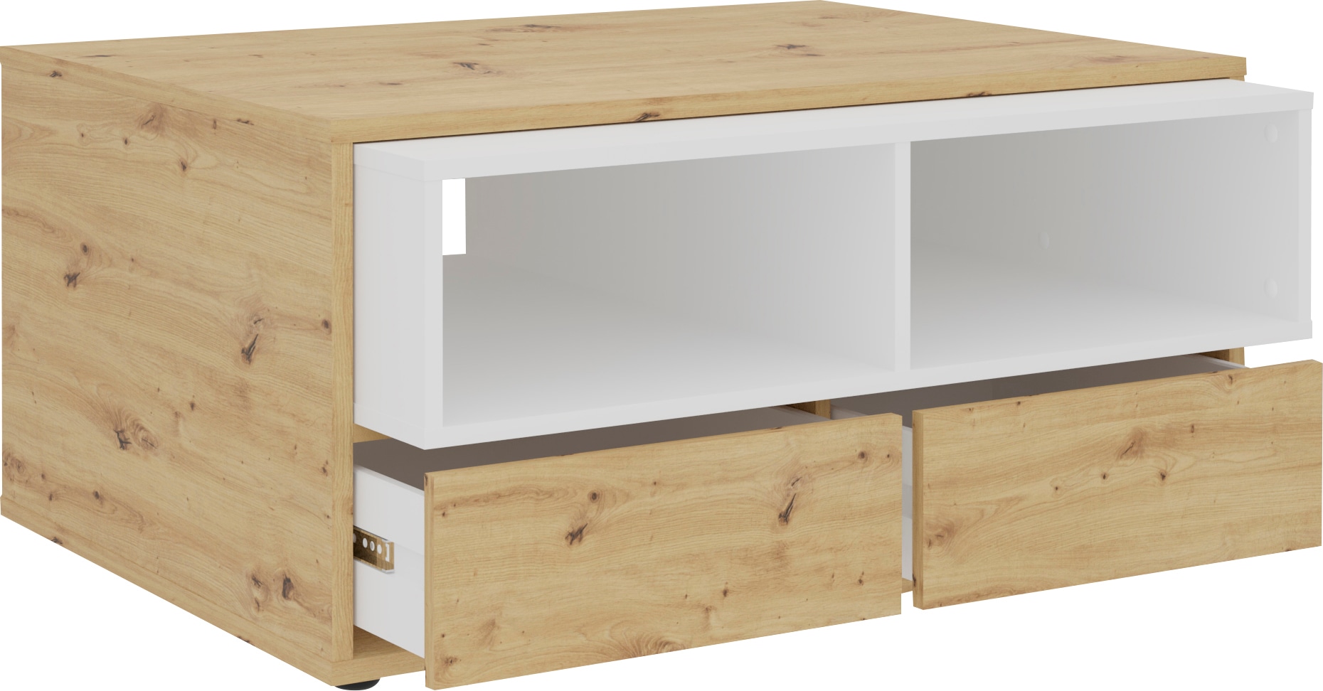 Couchtisch FMD "Monza 2", weiß (artisan eiche nb, weiß, artisan eiche nb, artisan eiche nb), B:91,8cm H:45cm T:67,5cm, Tische, Couchtisch