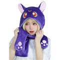 DAZCOS Sailor Luna Hat Cosplay Kigurumi Cap for Women Soft Plush Coif with Cute Moon Pattern (Purple)