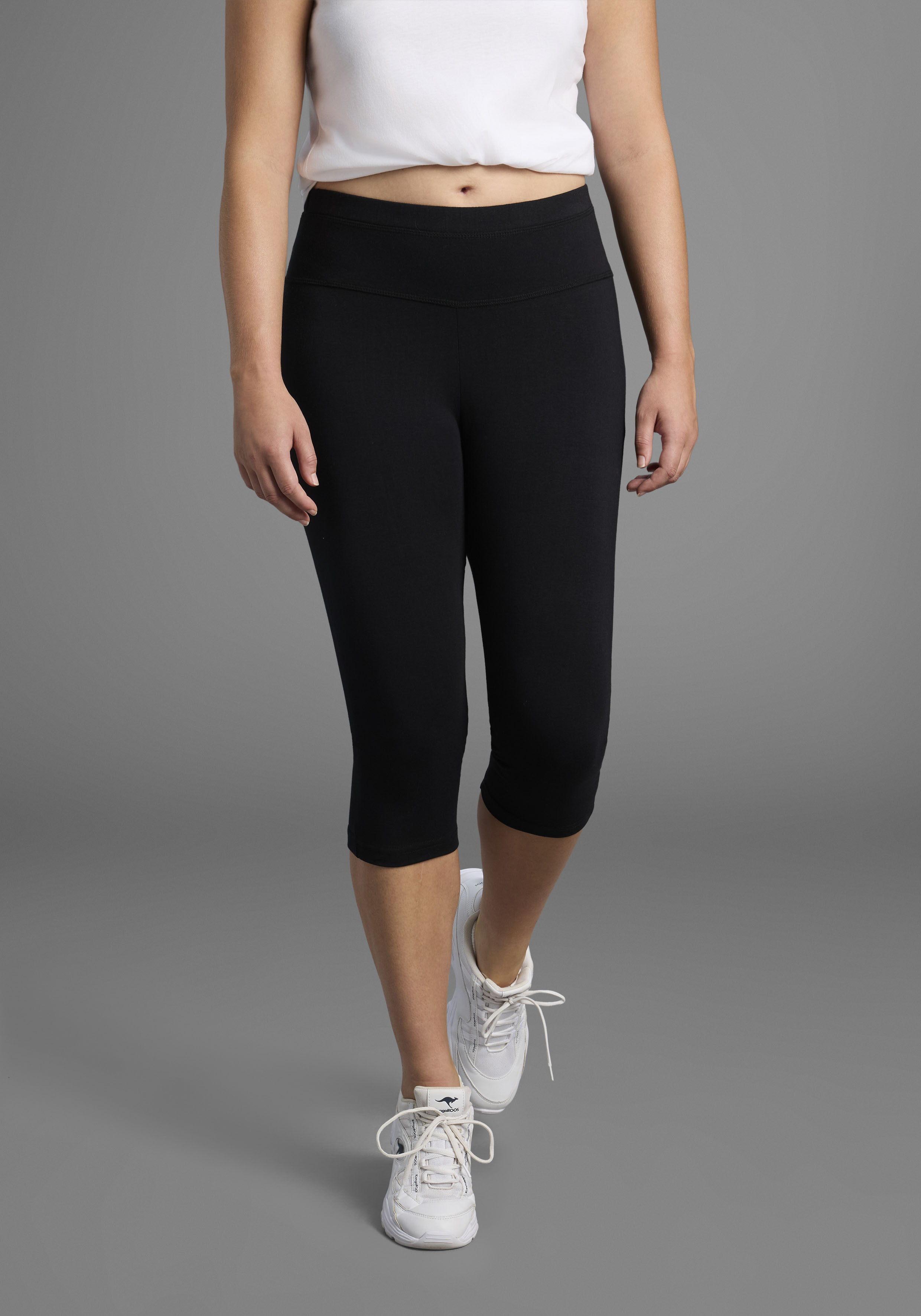 3/4-Hose KANGAROOS, Damen, Gr. 58, N-Gr, schwarz, Jersey, Obermaterial: 95% Baumwolle, 5% Elasthan, unifarben, bequem 3/4-Länge, Hosen, Große Größen