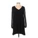 Express Casual Dress - Shift V Neck Long sleeves: Black Print Dresses - Women's Size X-Small