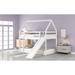 Twin Size Bunk Bed with Convertible Slide and Ladder, Solid Wood House Design Low Bunkbed Frame with Full-Length Guardrail