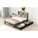 Twin Platform Bed Modern Bedroom Storage Bed Sturdy Metal Bed Frame Support with Headboard, 2 Drawers with Wheels, Black