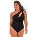 Plus Size Women's Twist One Shoulder Adjustable Strap One Piece Swimsuit by Swimsuits For All in Black (Size 10)