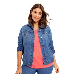 Plus Size Women's Essential Denim Jacket by June+Vie in Medium Wash (Size 12 W)