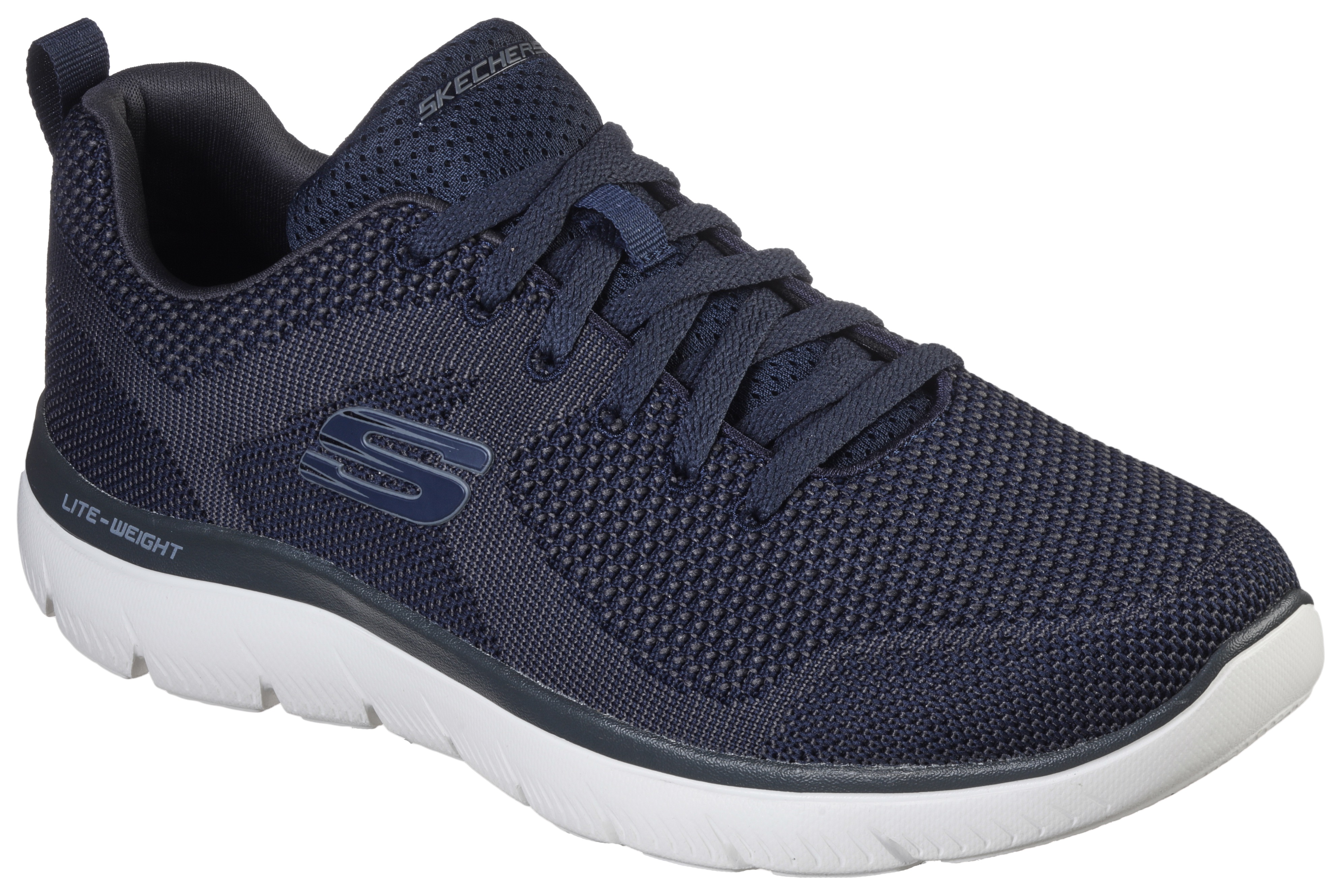 Sneaker SKECHERS "SUMMITS", Damen, Gr. 47,5, blau (navy), Textil, Schuhe Sneaker, mit gepolstertem Schaftrand, Freizeitschuh, Halbschuh, Schnürschuh