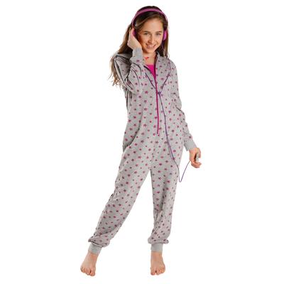 Overall PETITE FLEUR, Kinder, Gr. 170/176, N-Gr, lila (grau, meliert, beere), Jersey, Obermaterial: 60% Baumwolle, 40% Polyester, bedruckt, Basic, lässig geschnitten lang, Rundhals, Langarm angesetztes Bündchen, Overalls, toller Einteiler zum... Image