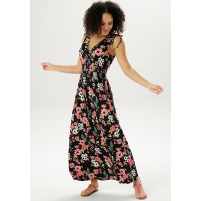 Sommerkleid ANISTON SELECTED, Damen, Gr. 40, N-Gr, bunt (schwarz, rose, azur, rot, hellgrün, weiß), Single Jersey, Obermaterial: 95% Viskose, 5% Elasthan, bedruckt, geblümt, feminin, figurumspielend lang, V-Ausschnitt, ohne Ärmel, Kleider Maxikleid,... Image