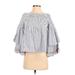 INA Long Sleeve Blouse: Boatneck Covered Shoulder White Print Tops - Women's Size X-Small