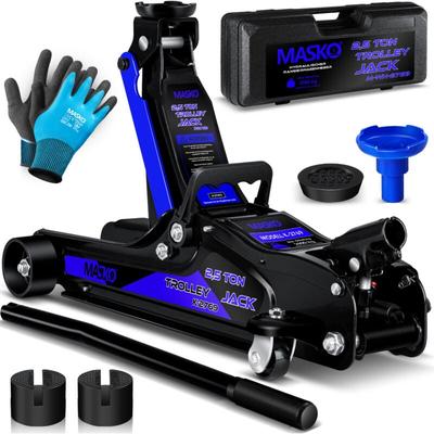 MASKO® Wagenheber hydraulisch, Flache Hubhöhe, 2x Gummiauflage, Handschuhe, KFZ Rangierwagenheber