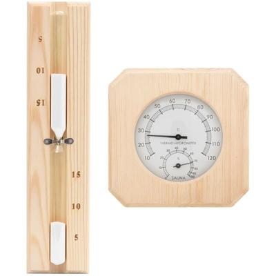 2-in-1 Sauna-Hygrothermograph und Sanduhr Set Massivholz Kiefer Vidaxl Image