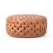 Lark Manor™ Ardeth 35" Wide Genuine Leather Tufted Round Cocktail Ottoman in Brown/Orange | 16 H x 35 W x 35 D in | Wayfair