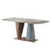 Orren Ellis Dimitrinka 71" Stone Pedestal Dining Table Wood/Metal in Blue/Brown/Gray | 29.5 H x 71 W x 35.5 D in | Wayfair