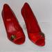 Gucci Shoes | Gucci Shiny Patent Leather Open Toe Pumps | Color: Red | Size: 9.5