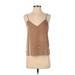 Ann Taylor LOFT Sleeveless Blouse: V Neck Covered Shoulder Tan Solid Tops - Women's Size X-Small Petite