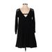 American Eagle Outfitters Casual Dress - A-Line V-Neck 3/4 sleeves: Black Solid Dresses - Women's Size X-Small