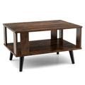 Costway Compact Retro Mid-Century Coffee Table with Storage Open Shelf-Rustic Brown