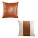 Boho Embroidered Handmade Set of 2 Throw Pillow 18" x 18" Vegan Faux Leather Solid Beige & Brown Square