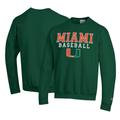 Men's Champion Green Miami Hurricanes Primary Team Logo Stack Baseball Powerblend Pullover Sweatshirt