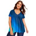 Plus Size Women's V-Neck Ombre Tee by June+Vie in Blue Dip Dye (Size 14/16)