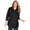 Plus Size Women's Perfect Three Quarter Sleeve Shirt by Woman Within in Black Allover Dot (Size 1X)