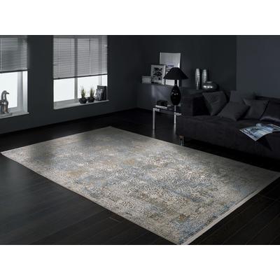 Teppich OCI DIE TEPPICHMARKE "BESTSELLER CAVA", blau, B:160cm H:8mm L:230cm, Kunstfaser, Viskose, Teppiche, Fransenteppich, Glanz Viskose, mit Fransen, Hoch Tief Struktur, Vintage, Wohnzimmer Image