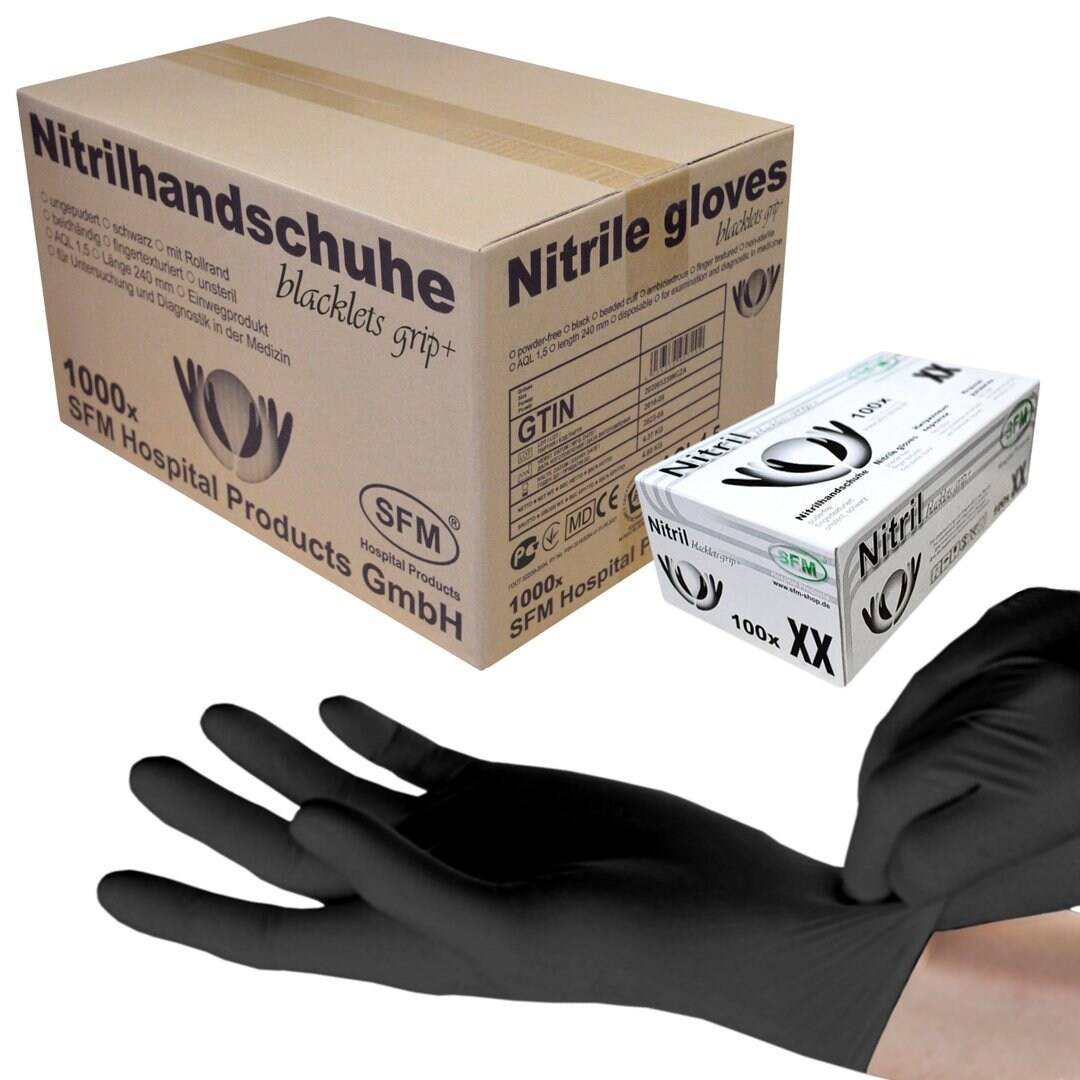 SFM ® BLACKLETS GRIP+ : S Nitrilhandschuhe puderfrei F-tex schwarz (1000) Image