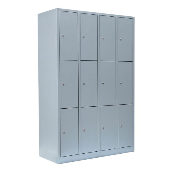 Lüllmann Schließfachschrank - 4 Abteile - 12 Fächer grau