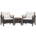 Costway 3 Pieces Patio Rattan Furniture Set with Removable Cushion-Off White