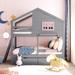 Playhouse Twin over Twin Wood Bunk Bed with 2 Drawers, 1 Storage Box, 1 Shelf, Openable Door Style Window and Inclined Ladder