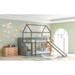 Gray Twin over Twin Bunk Bed Wood House Bed with Stairway 2 Step Drawers, Open Frame Roof, Convertible Slide and Ladder