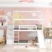 White Twin over Twin Bunk Bed Wood House Bed with Stairway 2 Step Drawers, Open Frame Roof, Convertible Slide and Ladder