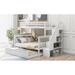 White Mission Slats Style Stairway Twin-Over-Full Bunk Bed with Twin Trundle and 3-Tier Shelves