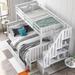 White Mission Slats Style Stairway Twin-Over-Full Bunk Bed with Drawer and 3-Tier Shelves, 91.73''L*54.33''W*61.4''H, 207.2LBS