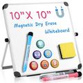 Dry Erase White Board 10 x 10 Double Sided White Board with Stand 360Â°Rotatable Tabletop Message Board with 6 x Magnets 10 x Anti-slip Pad 3 x Markers 1 x Board Eraser Suitable for Office Home School