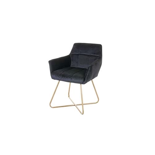 Esszimmerstuhl HWC-F37, Stuhl Küchenstuhl, Retro Design Samt goldene Füße ~ schwarz