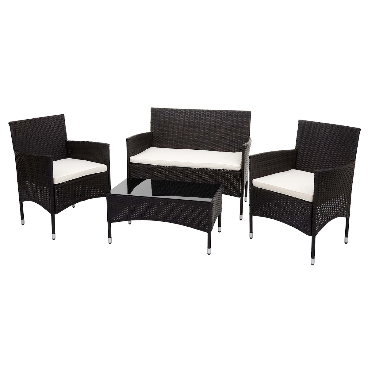 Mendler Poly-Rattan Garnitur HWC-F55, Balkon-/Garten-/Lounge-Set Sofa Sitzgruppe ~ braun, Kissen creme Image