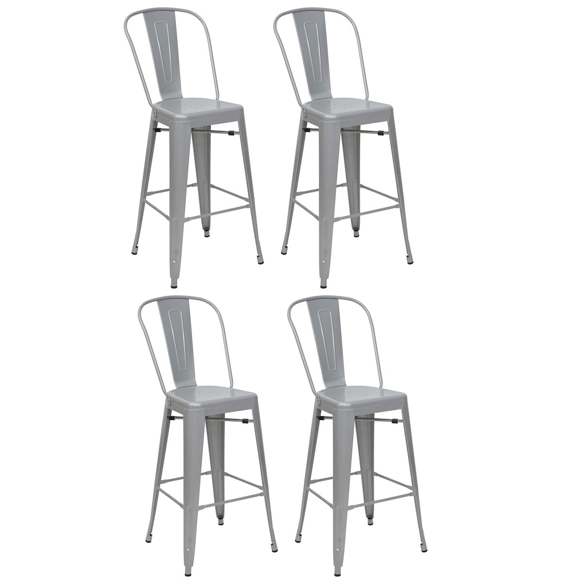 Mendler 4er-Set Barhocker HWC-A73, Barstuhl Tresenhocker mit Lehne, Metall Industriedesign ~ grau Image
