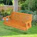 Costway Porch Swing Wood Outdoor Patio Hanging Bench Chair for Garden Backyard orange