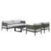 Felicia 4 Piece Outdoor Black Aluminum & Rope Conversation Set with Light Gray Fabric Cushions