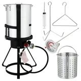 GoDecor 30qt Turkey Fryer Pot Turkey Fryer Boil Outdoor Propane 55000BTU Aluminum