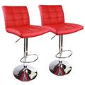 Modern Square PU Leather Adjustable Swivel Bar Stools with Back Set of 2 Red