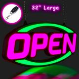 Extar Large Open Sign for Businbess - Ultra Bright LED Open Neon Sign for Store w/ Key Fob Remote Control - Animated Flashing LED Open Signs Shop Light (32 x 16 Oval Pink & Green)