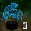 YSITIAN Chameleon Animal 3D Night Light Illusion Lamp for Girls Boys Men Women 16 Colors Changing with Remote Control YT-14498