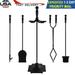 5 Pcs Fireplace Tools Sets Black Handle Wrought Iron Large Fire Tool Set and Holder Outdoor Fireset Stand Rustic Antique