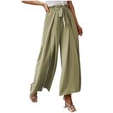 Dadaria Wide Leg Pants for Women High Waisted Bow Loose High Waist Pleated Wide Solid Trousers Pants Green L Female